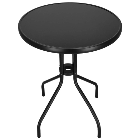 Masa rotunda pentru gradina sau balcon, blat din sticla securizata fumurie, 60 x 70 cm, negru [1]