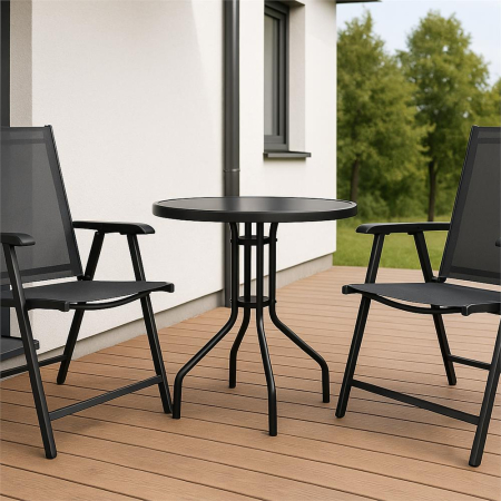 Masa rotunda pentru gradina sau balcon, blat din sticla securizata fumurie, 60 x 70 cm, negru [2]