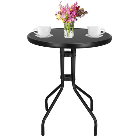 Masa rotunda pentru gradina sau balcon, blat din sticla securizata fumurie, 60 x 70 cm, negru [7]