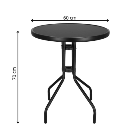 Masa rotunda pentru gradina sau balcon, blat din sticla securizata fumurie, 60 x 70 cm, negru [6]