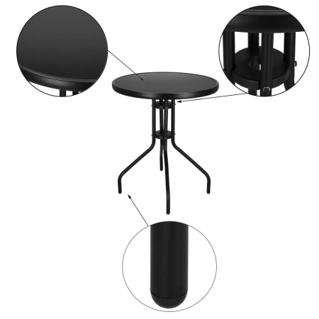 Masa rotunda pentru gradina sau balcon, blat din sticla securizata fumurie, 60 x 70 cm, negru [5]