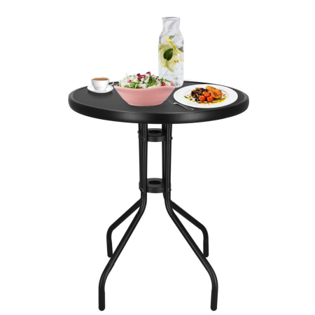 Masa rotunda pentru gradina sau balcon, blat din sticla securizata fumurie, 60 x 70 cm, negru [11]