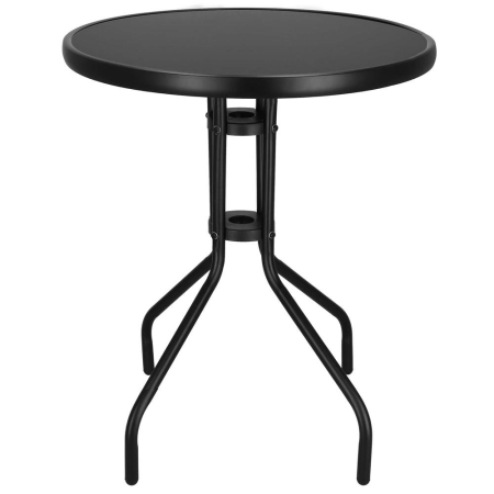 Masa rotunda pentru gradina sau balcon, blat din sticla securizata fumurie, 60 x 70 cm, negru [14]