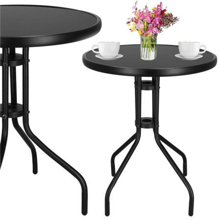 Masa rotunda pentru gradina sau balcon, blat din sticla securizata fumurie, 60 x 70 cm, negru [8]