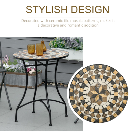  Masa Rotunda Stil Bistro de 60 cm cu Mozaic pentru Gradina, Veranda, Exterior, Balcon, Gri [6]