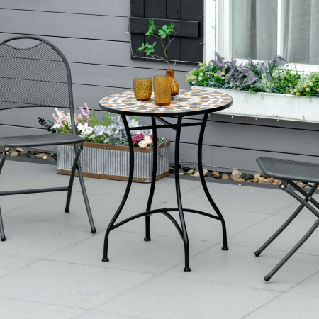  Masa Rotunda Stil Bistro de 60 cm cu Mozaic pentru Gradina, Veranda, Exterior, Balcon, Gri [1]