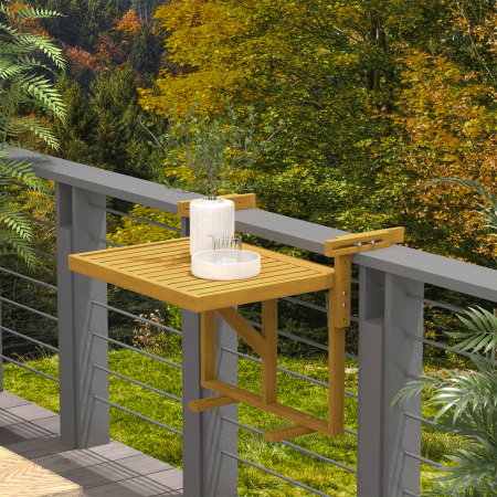  Masa Suspendata de Exterior, Masa Reglabila pentru Balustrada, Blat Suport cu Montare pe Perete, 68x65x40,5-55 cm, Tec [1]