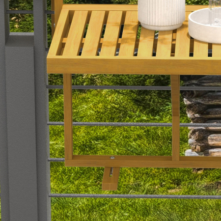  Masa Suspendata de Exterior, Masa Reglabila pentru Balustrada, Blat Suport cu Montare pe Perete, 68x65x40,5-55 cm, Tec [6]
