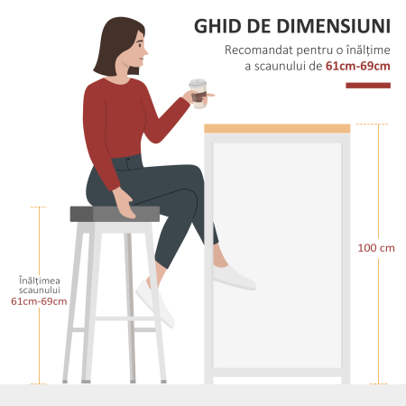  masa tip bar, pentru bucatarie, 115x55x100cm, alb [6]