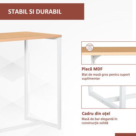  masa tip bar, pentru bucatarie, 115x55x100cm, alb [5]
