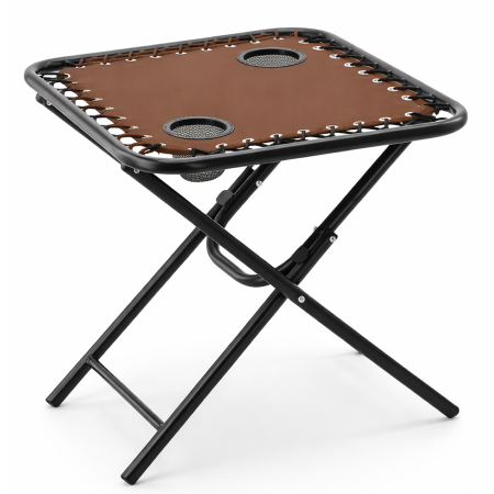 Gradina & balcon - Masa turistica pliabila pentru camping, cu suport pahare, 50x50x50 cm, maro