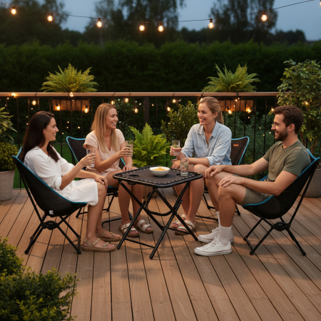 Masa turistica pliabila camping 2 suporturi pahare metalica, 50x50x50 cm, compacta, negru [5]