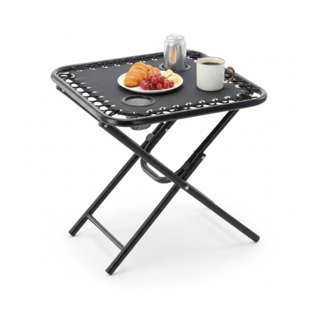 Masa turistica pliabila camping 2 suporturi pahare metalica, 50x50x50 cm, compacta, negru [4]