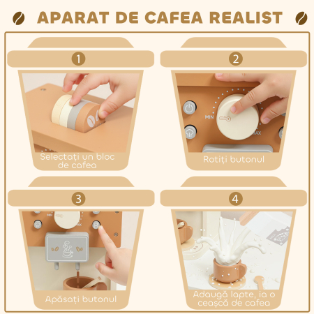  Masina de Cafea pentru Copii din Lemn, Jucarie pentru Joaca de Rol, Bucatarie, Cadou pentru Fete si Baieti 3+ [3]