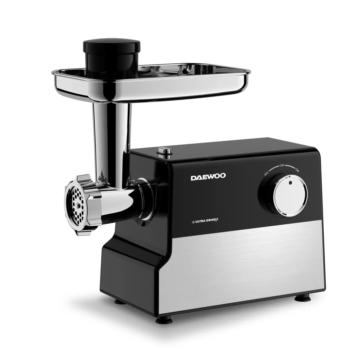 Electrocasnice - Masina de tocat Daewoo DMG2000DC, 2000 W, 2.5 kg/min, 3 site incluse, 1 viteze, 1 accesorii, functie reverse, Inox