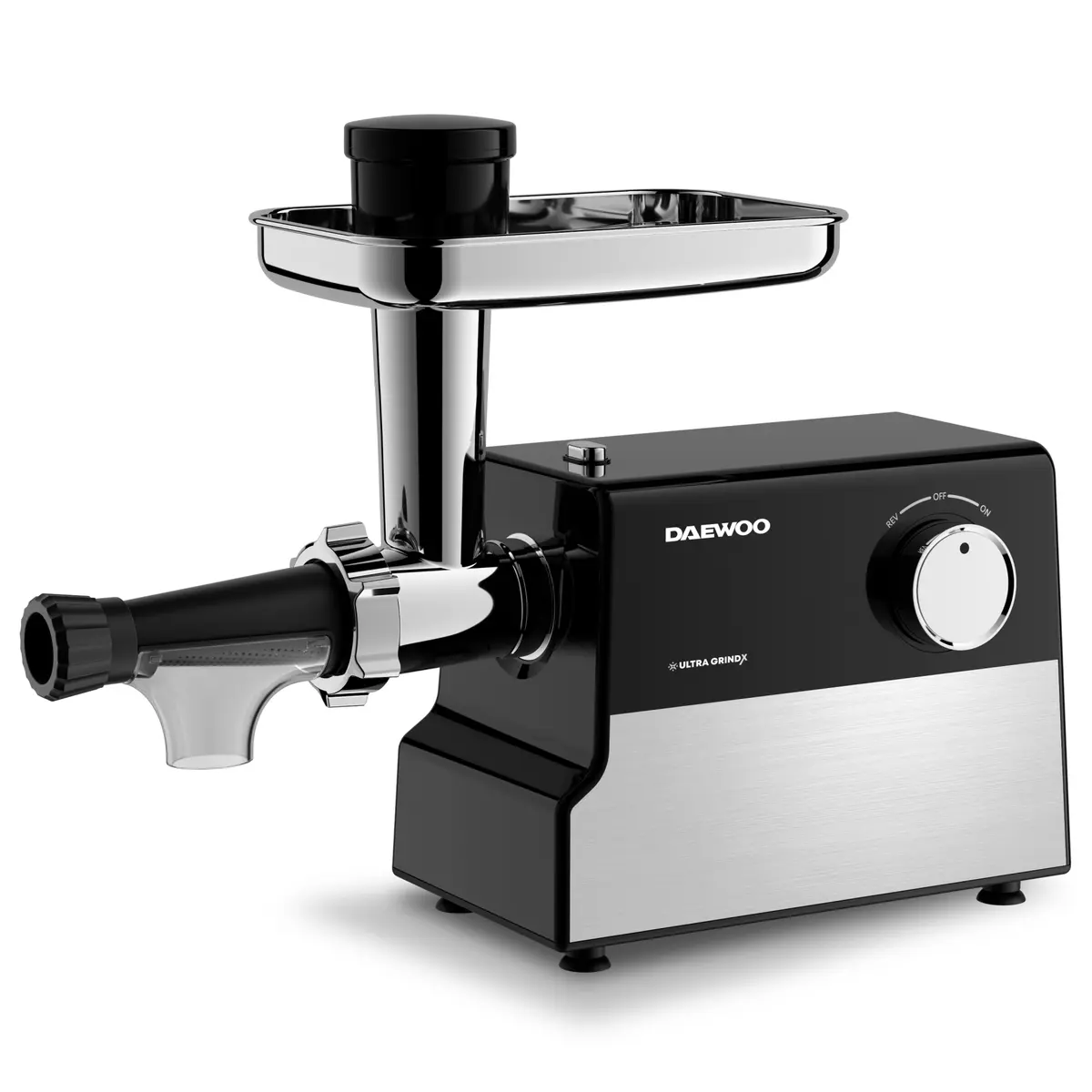 Masina de tocat Daewoo DMG2000DC, 2000 W, 2.5 kg/min, 3 site incluse, 1 viteze, 1 accesorii, functie reverse, Inox [1]