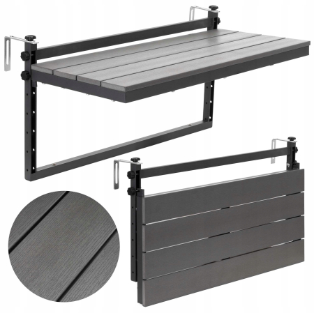 Masuta balcon suspendata cu prindere pe balustrada, 80x37 cm, pliabila, reglabila pe inaltime, negru [3]