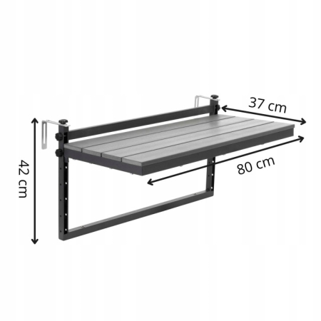 Masuta balcon suspendata cu prindere pe balustrada, 80x37 cm, pliabila, reglabila pe inaltime, negru [2]