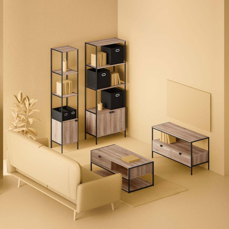 Masuta cafea 5Five Aliaj cu design rectangular, finisaj stejar, 100x40x50 cm, bej [1]