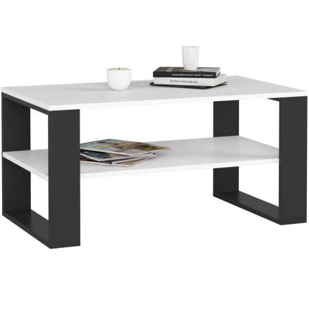 Living & hol - Masuta cafea ALEX cu raft inferior, PAL laminat, 92x53x45 cm, alb si negru
