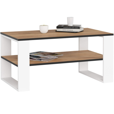Living & hol - Masuta cafea ALEX cu raft inferior, PAL laminat, 92x53x45 cm, stejar craft si alb