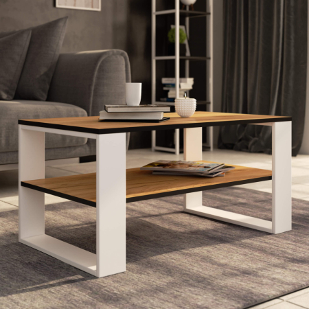 Masuta cafea ALEX cu raft inferior, PAL laminat, 92x53x45 cm, stejar craft si alb [4]