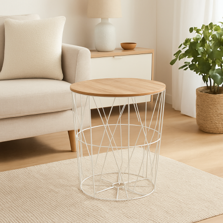 Masuta cafea Atmosphera Kumi, otel si MDF, 47x57 cm, alb [1]