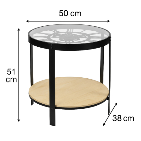 Masuta cafea Atmosphera Meca cu blat sticla si mecanism ceas decorativ, 50x51 cm, negru [5]