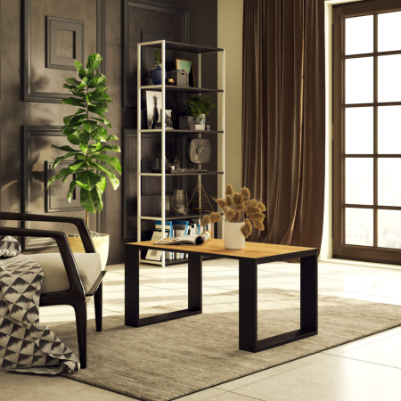 Masuta cafea NOX cu raft inferior, PAL laminat, 92x53x45 cm, stejar craft si negru [3]