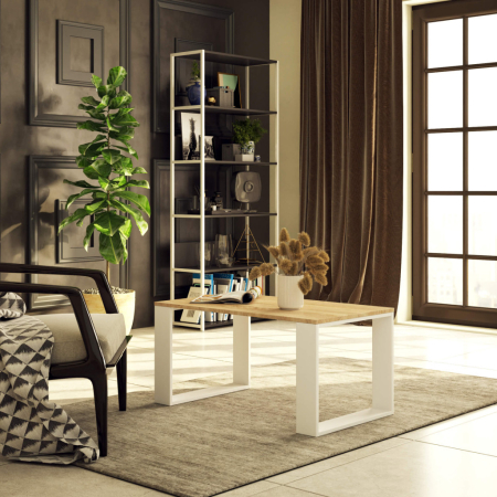 Masuta cafea NOX cu raft inferior, PAL laminat, 92x53x45 cm, stejar sonoma si alb [3]