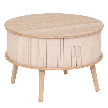 Living & hol - Masuta cafea rotunda Atmosphera Nysos cu usi glisante si raft, 60x40 cm, crem natur