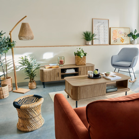 Masuta de cafea Atmosphera Colva cu 2 usi glisante, MDF si otel, 120x60x41 cm, bej [1]