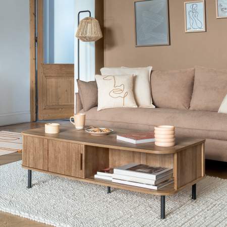 Masuta de cafea Atmosphera Colva cu 2 usi glisante, MDF si otel, 120x60x41 cm, bej [2]