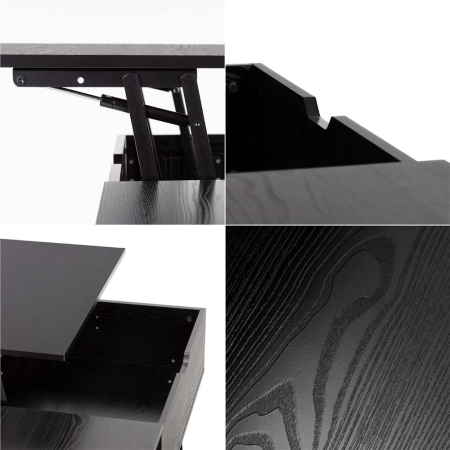 Masuta de cafea cu blat rabatabil si spatiu de depozitare, cadru metalic si PAL, 100x50x43 cm, negru [6]