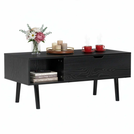 Masuta de cafea cu blat rabatabil si spatiu de depozitare, cadru metalic si PAL, 100x50x43 cm, negru [3]