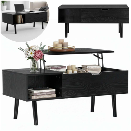 Masuta de cafea cu blat rabatabil si spatiu de depozitare, cadru metalic si PAL, 100x50x43 cm, negru [4]