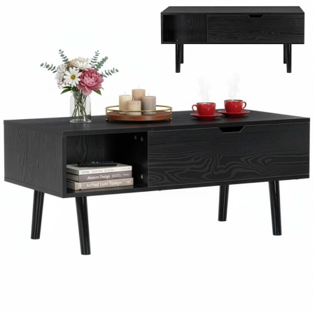 Masuta de cafea cu blat rabatabil si spatiu de depozitare, cadru metalic si PAL, 100x50x43 cm, negru [2]