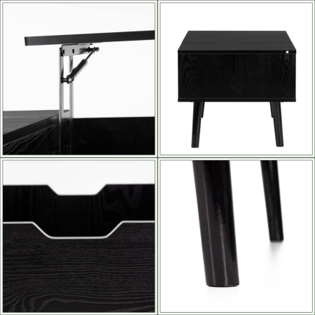 Masuta de cafea cu blat rabatabil si spatiu de depozitare, cadru metalic si PAL, 100x50x43 cm, negru [21]