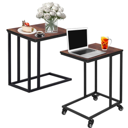 Masuta de cafea, cu cadru de otel si roti, industrial, 35x50x66 cm, maro wenge [6]