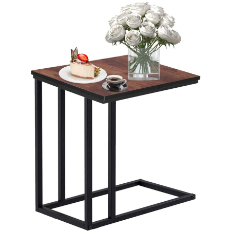 Masuta de cafea, cu cadru de otel si roti, industrial, 35x50x66 cm, maro wenge [11]