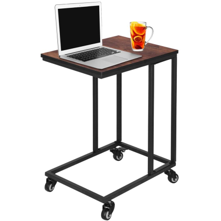 Masuta de cafea, cu cadru de otel si roti, industrial, 35x50x66 cm, maro wenge [10]