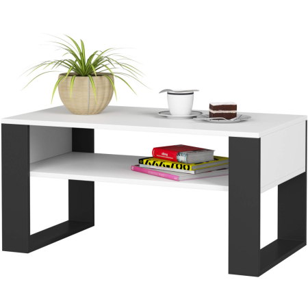 Masuta de cafea Domi cu raft inferior, blat laminat, 92x50x45 cm, alb si negru [1]