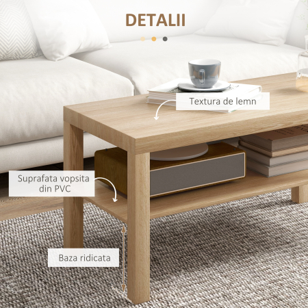  Masuta de Cafea Dreptunghiulara cu Raft 90x45x44.5cm Lemn Natural [5]