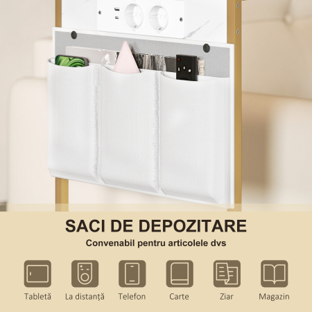  Masuta de Cafea in Forma de C cu Efect de Marmura, cu Prize si Porturi USB Integrate, Alb [5]