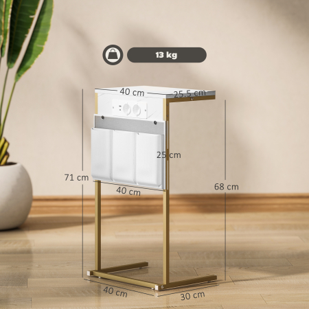  Masuta de Cafea in Forma de C cu Efect de Marmura, cu Prize si Porturi USB Integrate, Alb [2]