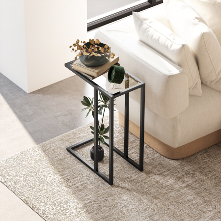  Masuta de Cafea in Forma de C din Sticla si Otel, 46x25x63.5 cm, Negru [6]