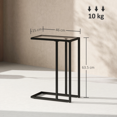  Masuta de Cafea in Forma de C din Sticla si Otel, 46x25x63.5 cm, Negru [2]