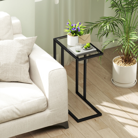  Masuta de Cafea in Forma de C din Sticla si Otel, 46x25x63.5 cm, Negru [7]