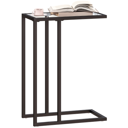 Living & hol -  Masuta de Cafea in Forma de C din Sticla si Otel, 46x25x63.5 cm, Negru