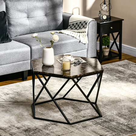  Masuta de cafea moderna cu blat din imitatie de marmura si structura din MDF si otel, 81x70x51,2 cm, negru [1]